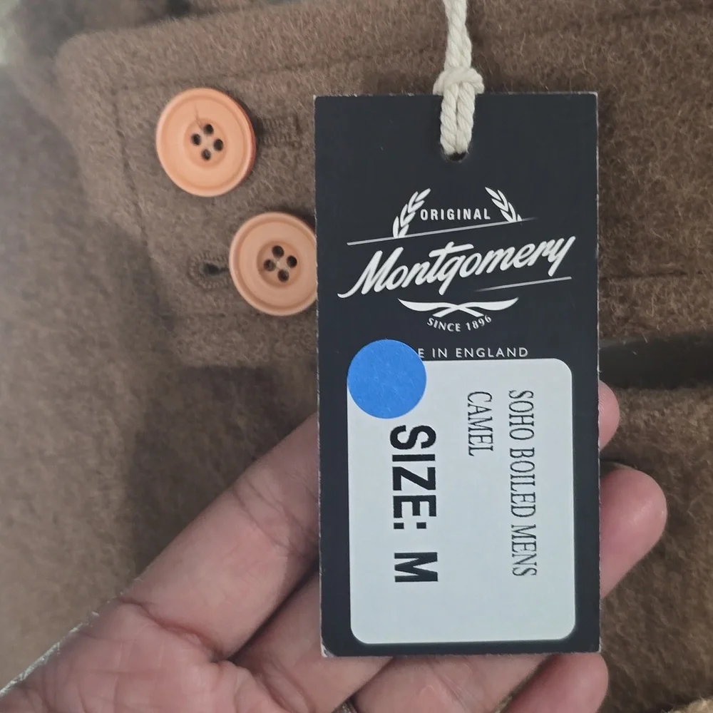 Classic Tan Toggle Pea Coat For Mens Brand Original Montgomery. - Picture 3 of 5